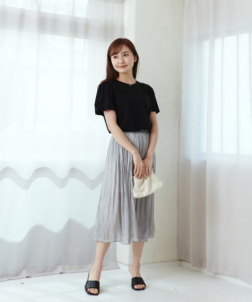 Lamoa（ラモア）の「Lamoa/ボリュームスリーブ 半袖 クルーネック カットソー（Tシャツ/カットソー・レディース・ブラック/パープル/イエロー・FREE）」の10枚目の写真