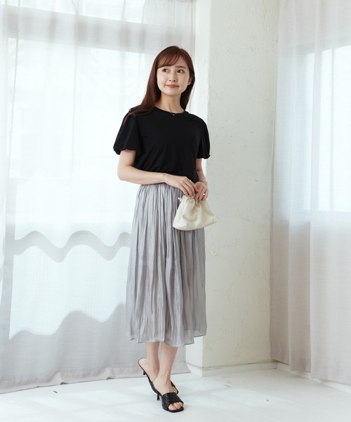 Lamoa（ラモア）の「Lamoa/ボリュームスリーブ 半袖 クルーネック カットソー（Tシャツ/カットソー・レディース・ブラック/パープル/イエロー・FREE）」の11枚目の写真