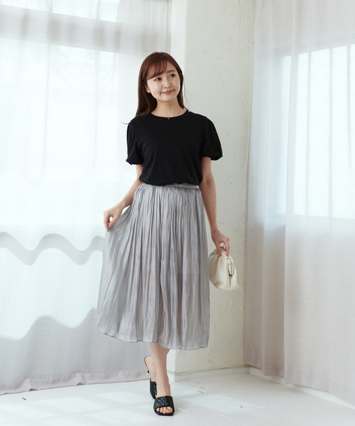 Lamoa（ラモア）の「Lamoa/ボリュームスリーブ 半袖 クルーネック カットソー（Tシャツ/カットソー・レディース・ブラック/パープル/イエロー・FREE）」の12枚目の写真