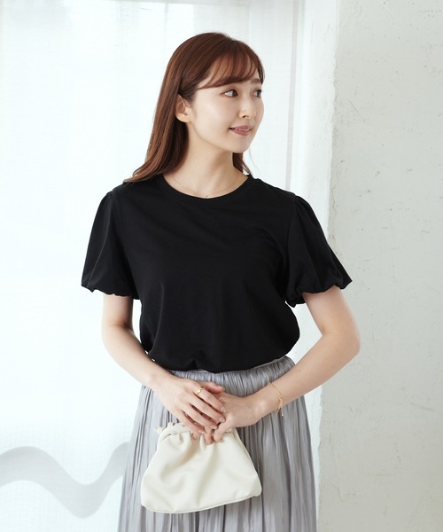 Lamoa（ラモア）の「Lamoa/ボリュームスリーブ 半袖 クルーネック カットソー（Tシャツ/カットソー・レディース・ブラック/パープル/イエロー・FREE）」の8枚目の写真