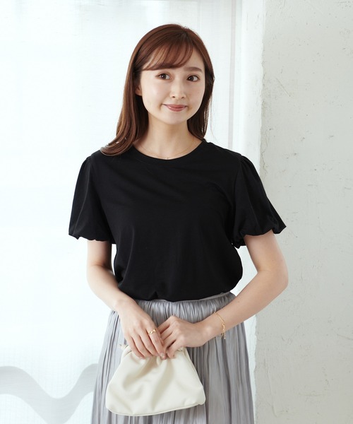 Lamoa（ラモア）の「Lamoa/ボリュームスリーブ 半袖 クルーネック カットソー（Tシャツ/カットソー・レディース・ブラック/パープル/イエロー・FREE）」の9枚目の写真