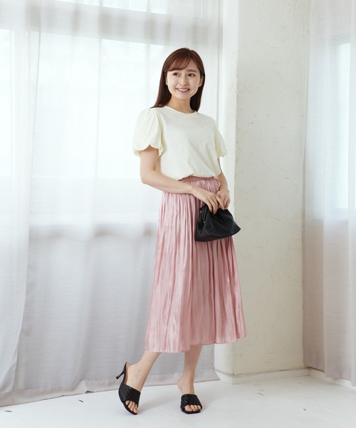 Lamoa（ラモア）の「Lamoa/ボリュームスリーブ 半袖 クルーネック カットソー（Tシャツ/カットソー・レディース・ブラック/パープル/イエロー・FREE）」の6枚目の写真