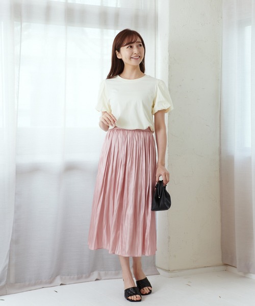 Lamoa（ラモア）の「Lamoa/ボリュームスリーブ 半袖 クルーネック カットソー（Tシャツ/カットソー・レディース・ブラック/パープル/イエロー・FREE）」の4枚目の写真