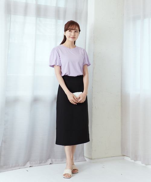 Lamoa（ラモア）の「Lamoa/ボリュームスリーブ 半袖 クルーネック カットソー（Tシャツ/カットソー・レディース・ブラック/パープル/イエロー・FREE）」の20枚目の写真