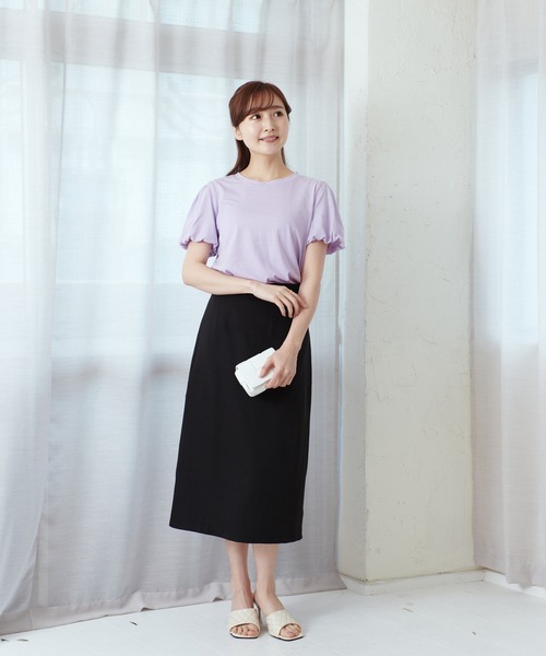 Lamoa（ラモア）の「Lamoa/ボリュームスリーブ 半袖 クルーネック カットソー（Tシャツ/カットソー・レディース・ブラック/パープル/イエロー・FREE）」の22枚目の写真