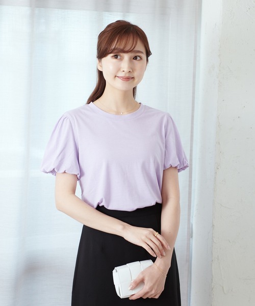 Lamoa（ラモア）の「Lamoa/ボリュームスリーブ 半袖 クルーネック カットソー（Tシャツ/カットソー・レディース・ブラック/パープル/イエロー・FREE）」の18枚目の写真