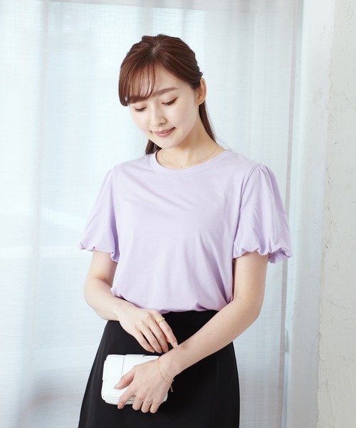 Lamoa（ラモア）の「Lamoa/ボリュームスリーブ 半袖 クルーネック カットソー（Tシャツ/カットソー・レディース・ブラック/パープル/イエロー・FREE）」の19枚目の写真