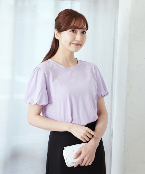 Lamoa（ラモア）の「Lamoa/ボリュームスリーブ 半袖 クルーネック カットソー（Tシャツ/カットソー・レディース・ブラック/パープル/イエロー・FREE）」の15枚目の写真