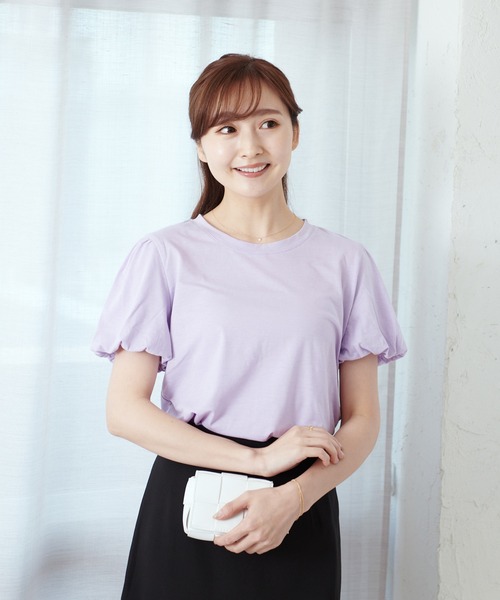 Lamoa（ラモア）の「Lamoa/ボリュームスリーブ 半袖 クルーネック カットソー（Tシャツ/カットソー・レディース・ブラック/パープル/イエロー・FREE）」の17枚目の写真