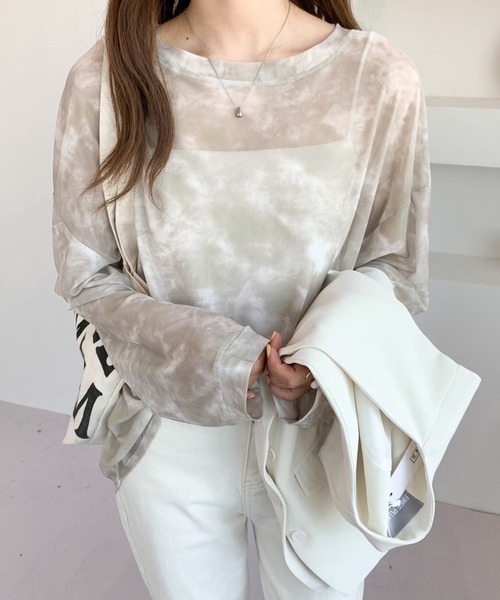 Diosfront（ディオスフロント）の「マーブルシースルーインナーカットソー（Tシャツ/カットソー・レディース・グリーン/ベージュ/ライトブルー/ピンク/ブルー/グレー・FREE）」の3枚目の写真