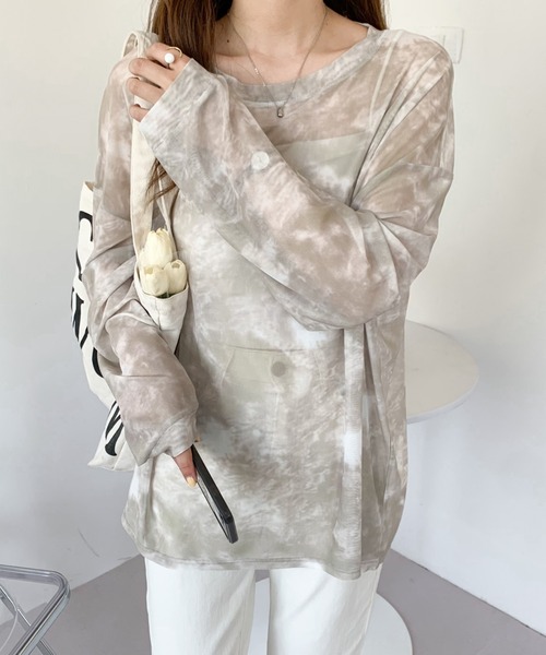 Diosfront（ディオスフロント）の「マーブルシースルーインナーカットソー（Tシャツ/カットソー・レディース・グリーン/ベージュ/ライトブルー/ピンク/ブルー/グレー・FREE）」の11枚目の写真