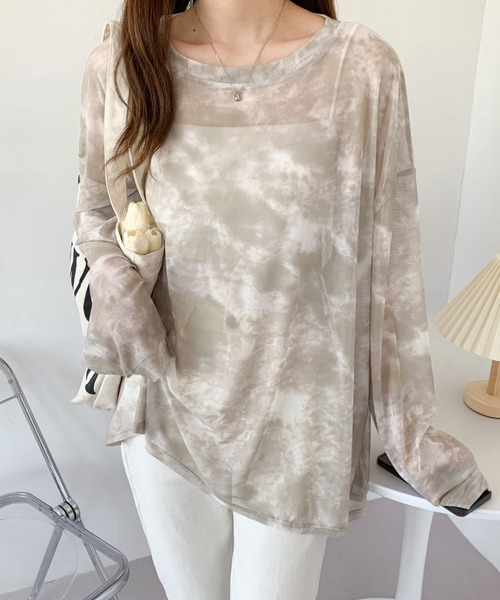 Diosfront（ディオスフロント）の「マーブルシースルーインナーカットソー（Tシャツ/カットソー・レディース・グリーン/ベージュ/ライトブルー/ピンク/ブルー/グレー・FREE）」の12枚目の写真