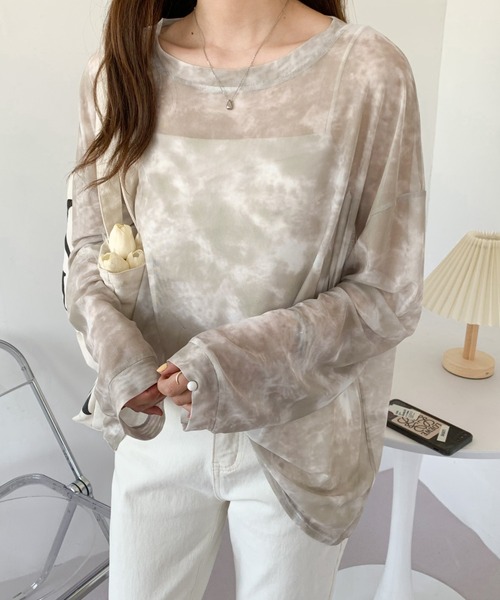 Diosfront（ディオスフロント）の「マーブルシースルーインナーカットソー（Tシャツ/カットソー・レディース・グリーン/ベージュ/ライトブルー/ピンク/ブルー/グレー・FREE）」の13枚目の写真