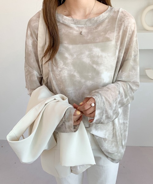 Diosfront（ディオスフロント）の「マーブルシースルーインナーカットソー（Tシャツ/カットソー・レディース・グリーン/ベージュ/ライトブルー/ピンク/ブルー/グレー・FREE）」の18枚目の写真