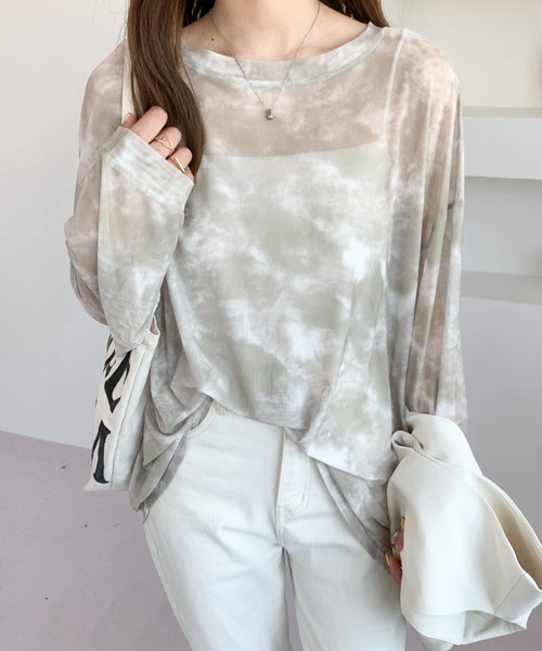 Diosfront（ディオスフロント）の「マーブルシースルーインナーカットソー（Tシャツ/カットソー・レディース・グリーン/ベージュ/ライトブルー/ピンク/ブルー/グレー・FREE）」の19枚目の写真