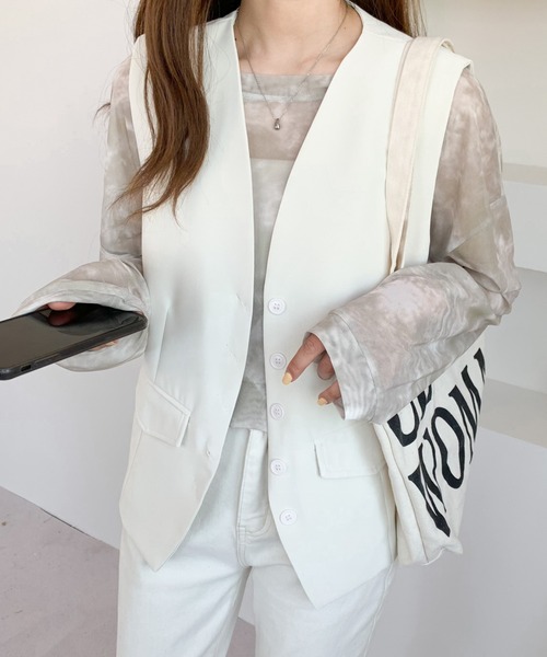 Diosfront（ディオスフロント）の「マーブルシースルーインナーカットソー（Tシャツ/カットソー・レディース・グリーン/ベージュ/ライトブルー/ピンク/ブルー/グレー・FREE）」の21枚目の写真