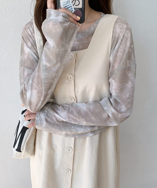 Diosfront（ディオスフロント）の「マーブルシースルーインナーカットソー（Tシャツ/カットソー・レディース・グリーン/ベージュ/ライトブルー/ピンク/ブルー/グレー・FREE）」の9枚目の写真