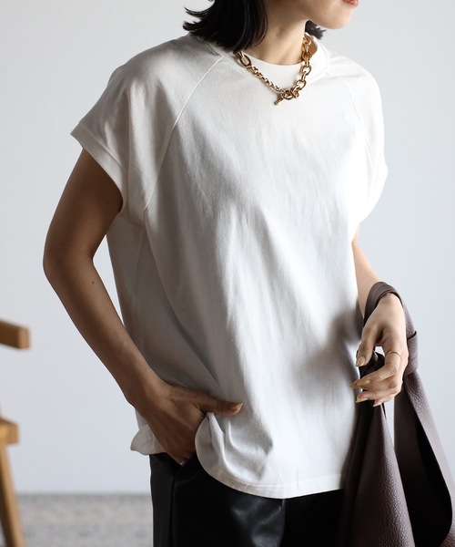 ap retro(アプレトロ)の「USAコットンモックネックTシャツ(Tシャツ/カットソー・レディース・ホワイト/チャコールグレー/ライトグレー/ブラック/ブルー・FREE)」の3枚目の写真