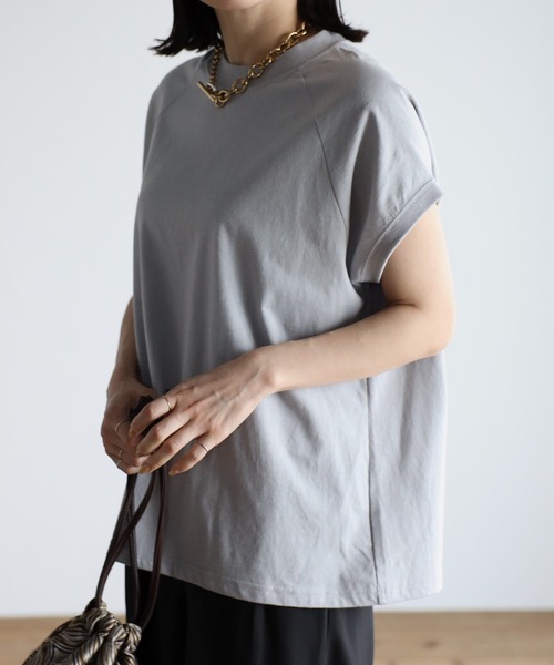 ap retro(アプレトロ)の「USAコットンモックネックTシャツ(Tシャツ/カットソー・レディース・ホワイト/チャコールグレー/ライトグレー/ブラック/ブルー・FREE)」の1枚目の写真