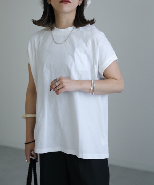 ap retro(アプレトロ)の「USAコットンモックネックTシャツ(Tシャツ/カットソー・レディース・ホワイト/チャコールグレー/ライトグレー/ブラック/ブルー・FREE)」の9枚目の写真