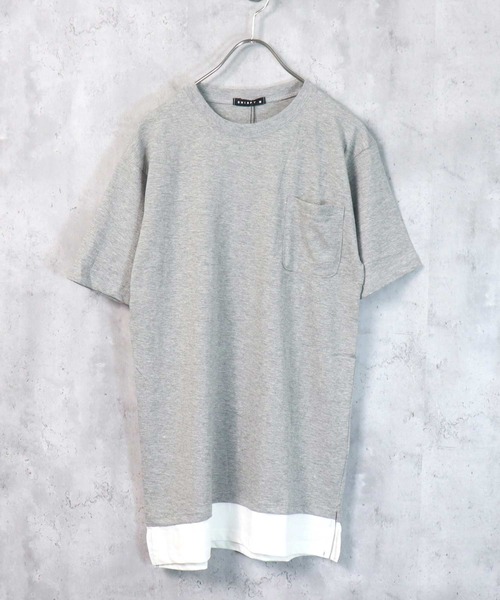 SHISKY（シスキー）の「裾フェイクレイヤード半袖ポケットTシャツ（Tシャツ/カットソー・メンズ・ブラック/ダークグリーン/ベージュ/ネイビー/オレンジ/ブルー/ミント/モカ/杢グレー/チャコール・M/L/XL）」の3枚目の写真