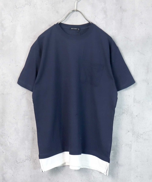 SHISKY（シスキー）の「裾フェイクレイヤード半袖ポケットTシャツ（Tシャツ/カットソー・メンズ・ブラック/ダークグリーン/ベージュ/ネイビー/オレンジ/ブルー/ミント/モカ/杢グレー/チャコール・M/L/XL）」の8枚目の写真