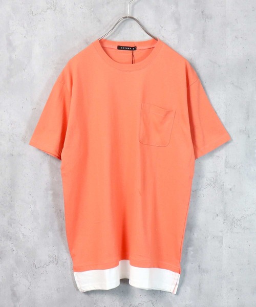 SHISKY（シスキー）の「裾フェイクレイヤード半袖ポケットTシャツ（Tシャツ/カットソー・メンズ・ブラック/ダークグリーン/ベージュ/ネイビー/オレンジ/ブルー/ミント/モカ/杢グレー/チャコール・M/L/XL）」の10枚目の写真