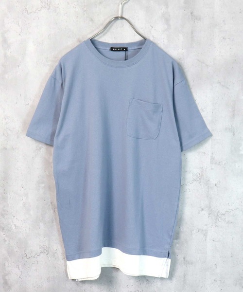 SHISKY（シスキー）の「裾フェイクレイヤード半袖ポケットTシャツ（Tシャツ/カットソー・メンズ・ブラック/ダークグリーン/ベージュ/ネイビー/オレンジ/ブルー/ミント/モカ/杢グレー/チャコール・M/L/XL）」の9枚目の写真