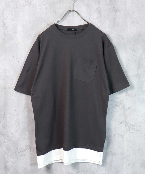 SHISKY（シスキー）の「裾フェイクレイヤード半袖ポケットTシャツ（Tシャツ/カットソー・メンズ・ブラック/ダークグリーン/ベージュ/ネイビー/オレンジ/ブルー/ミント/モカ/杢グレー/チャコール・M/L/XL）」の4枚目の写真