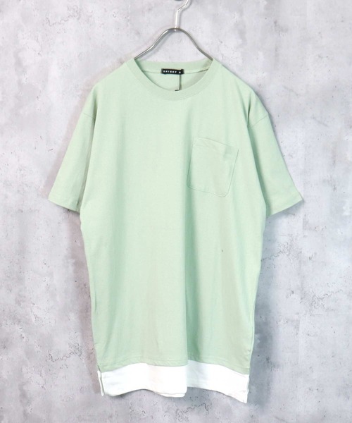 SHISKY（シスキー）の「裾フェイクレイヤード半袖ポケットTシャツ（Tシャツ/カットソー・メンズ・ブラック/ダークグリーン/ベージュ/ネイビー/オレンジ/ブルー/ミント/モカ/杢グレー/チャコール・M/L/XL）」の7枚目の写真