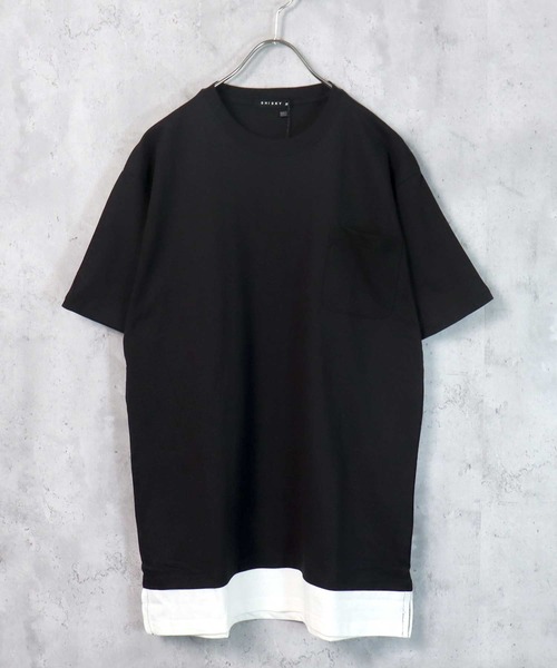 SHISKY（シスキー）の「裾フェイクレイヤード半袖ポケットTシャツ（Tシャツ/カットソー・メンズ・ブラック/ダークグリーン/ベージュ/ネイビー/オレンジ/ブルー/ミント/モカ/杢グレー/チャコール・M/L/XL）」の2枚目の写真