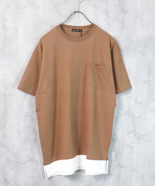 SHISKY（シスキー）の「裾フェイクレイヤード半袖ポケットTシャツ（Tシャツ/カットソー・メンズ・ブラック/ダークグリーン/ベージュ/ネイビー/オレンジ/ブルー/ミント/モカ/杢グレー/チャコール・M/L/XL）」の5枚目の写真