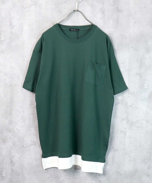 SHISKY（シスキー）の「裾フェイクレイヤード半袖ポケットTシャツ（Tシャツ/カットソー・メンズ・ブラック/ダークグリーン/ベージュ/ネイビー/オレンジ/ブルー/ミント/モカ/杢グレー/チャコール・M/L/XL）」の6枚目の写真