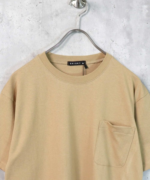 SHISKY（シスキー）の「裾フェイクレイヤード半袖ポケットTシャツ（Tシャツ/カットソー・メンズ・ブラック/ダークグリーン/ベージュ/ネイビー/オレンジ/ブルー/ミント/モカ/杢グレー/チャコール・M/L/XL）」の15枚目の写真