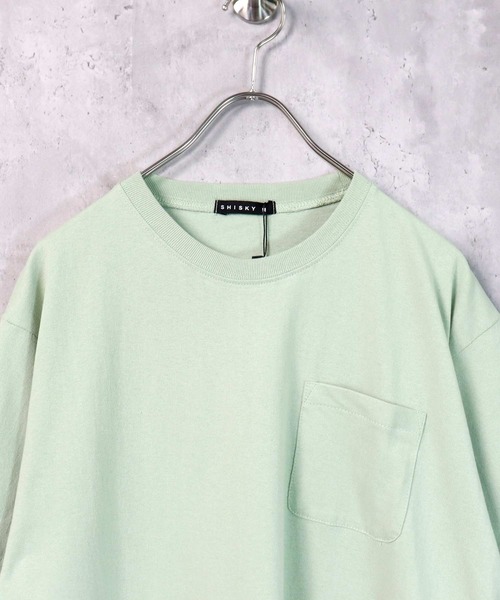 SHISKY（シスキー）の「裾フェイクレイヤード半袖ポケットTシャツ（Tシャツ/カットソー・メンズ・ブラック/ダークグリーン/ベージュ/ネイビー/オレンジ/ブルー/ミント/モカ/杢グレー/チャコール・M/L/XL）」の17枚目の写真