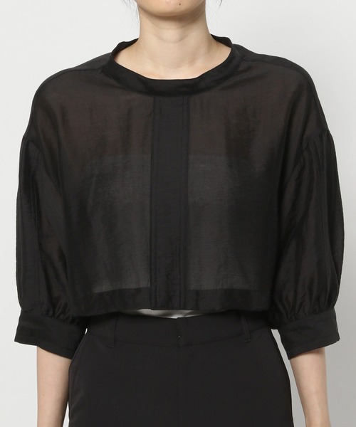 PAGEBOY（ページボーイ）の「シアーアレンジブラウス（シャツ/ブラウス・レディース・エメラルドブルー/ブラック/オフホワイト/グレイッシュベージュ・FREE）」の7枚目の写真