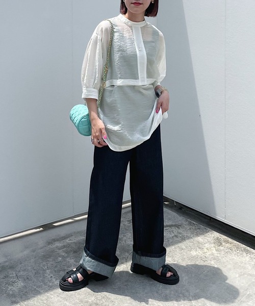 PAGEBOY（ページボーイ）の「シアーアレンジブラウス（シャツ/ブラウス・レディース・エメラルドブルー/ブラック/オフホワイト/グレイッシュベージュ・FREE）」の18枚目の写真