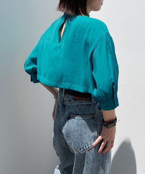 PAGEBOY（ページボーイ）の「シアーアレンジブラウス（シャツ/ブラウス・レディース・エメラルドブルー/ブラック/オフホワイト/グレイッシュベージュ・FREE）」の9枚目の写真