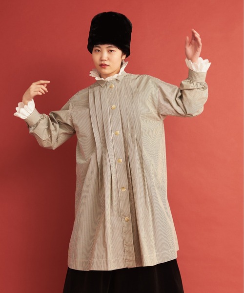Malle(マル)の「malle ストライプ/ドット ピエロロングシャツ(シャツ/ブラウス・レディース・ブラウン/インディゴブルー・FREE)」の2枚目の写真