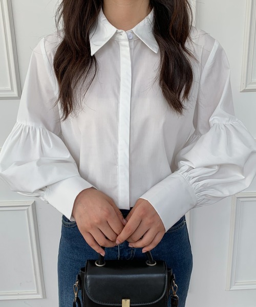 Diosfront（ディオスフロント）の「無地＆ストライプ　バルーンスリーブレギュラーカラーシャツ（シャツ/ブラウス・レディース・ホワイト/ブラック/ブルー/ブラック系その他・M/L）」の14枚目の写真