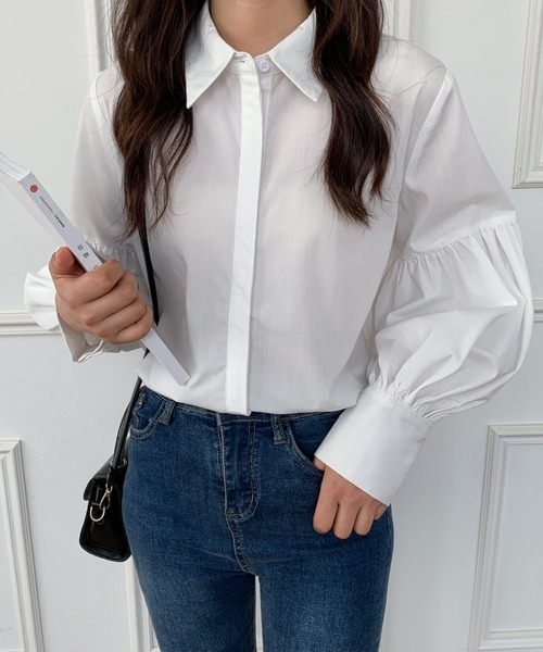 Diosfront（ディオスフロント）の「無地＆ストライプ　バルーンスリーブレギュラーカラーシャツ（シャツ/ブラウス・レディース・ホワイト/ブラック/ブルー/ブラック系その他・M/L）」の18枚目の写真