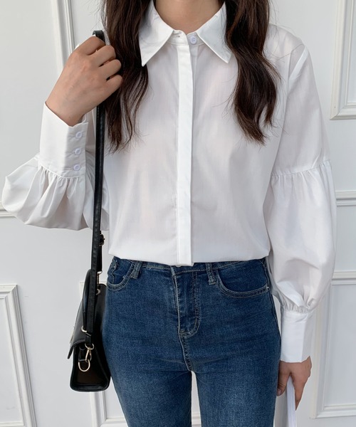 Diosfront（ディオスフロント）の「無地＆ストライプ　バルーンスリーブレギュラーカラーシャツ（シャツ/ブラウス・レディース・ホワイト/ブラック/ブルー/ブラック系その他・M/L）」の20枚目の写真