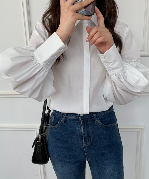 Diosfront（ディオスフロント）の「無地＆ストライプ　バルーンスリーブレギュラーカラーシャツ（シャツ/ブラウス・レディース・ホワイト/ブラック/ブルー/ブラック系その他・M/L）」の15枚目の写真