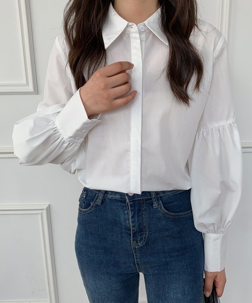 Diosfront（ディオスフロント）の「無地＆ストライプ　バルーンスリーブレギュラーカラーシャツ（シャツ/ブラウス・レディース・ホワイト/ブラック/ブルー/ブラック系その他・M/L）」の17枚目の写真