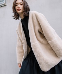 Munich | ウールシープボアムートンリバーシブルノーカラーコート(ムートンコート)