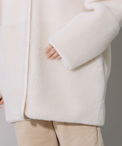 ウールシープボアムートンリバーシブルノーカラーコート（ムートン
