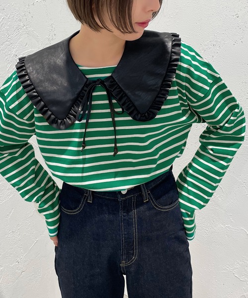 apres jour mignon（アプレジュールミニョン）の「フェイクレザーフリル付け襟【ZOZOTOWN限定アイテム】（付け襟・レディース・ブラック・フリー）」の2枚目の写真