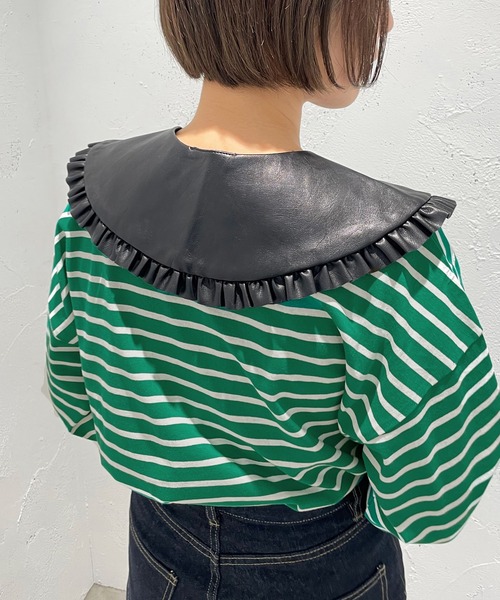 apres jour mignon（アプレジュールミニョン）の「フェイクレザーフリル付け襟【ZOZOTOWN限定アイテム】（付け襟・レディース・ブラック・フリー）」の4枚目の写真