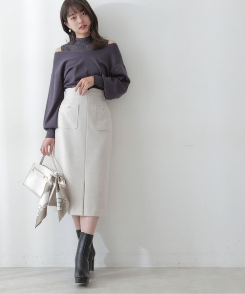 PROPORTION BODY DRESSING(プロポーションボディドレッシング)の「レースドッキングニット/1212270505(ニット/セーター・レディース・ブラウン/グレー/グレー系その他・FREE)」の3枚目の写真