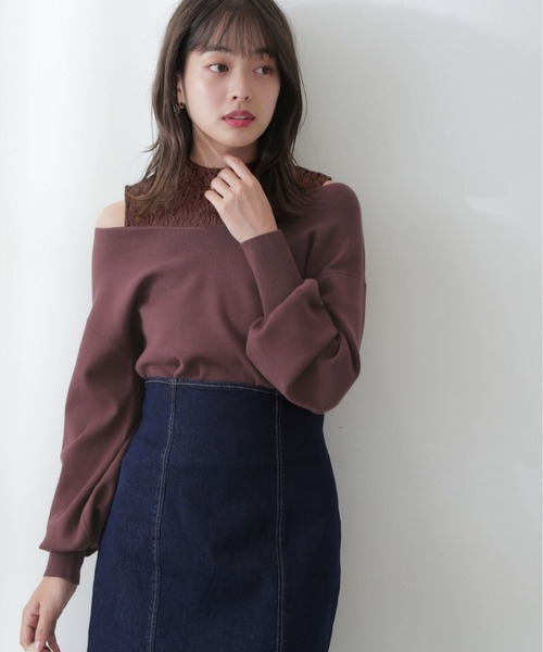 PROPORTION BODY DRESSING(プロポーションボディドレッシング)の「レースドッキングニット/1212270505(ニット/セーター・レディース・ブラウン/グレー/グレー系その他・FREE)」の1枚目の写真